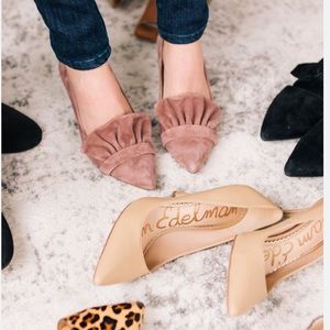 Pink suede sole ruffle flats